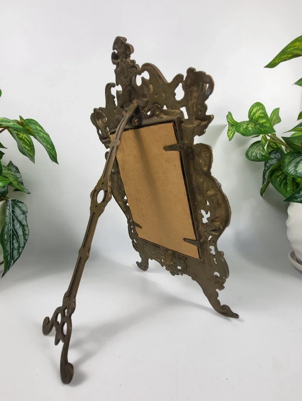 Antique Brass Mirror w/Easel- Late 19th Century High Relief Bacchus Mask Baroque